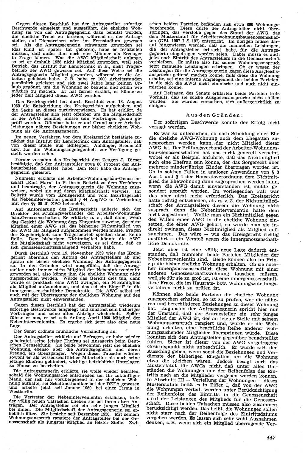 Neue Justiz (NJ), Zeitschrift für Recht und Rechtswissenschaft [Deutsche Demokratische Republik (DDR)], 14. Jahrgang 1960, Seite 447 (NJ DDR 1960, S. 447)