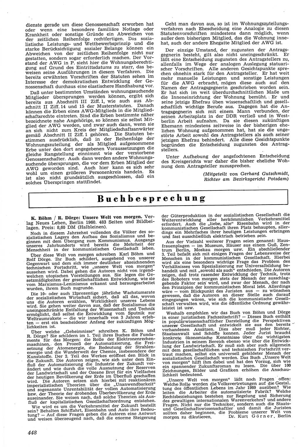 Neue Justiz (NJ), Zeitschrift für Recht und Rechtswissenschaft [Deutsche Demokratische Republik (DDR)], 14. Jahrgang 1960, Seite 448 (NJ DDR 1960, S. 448)