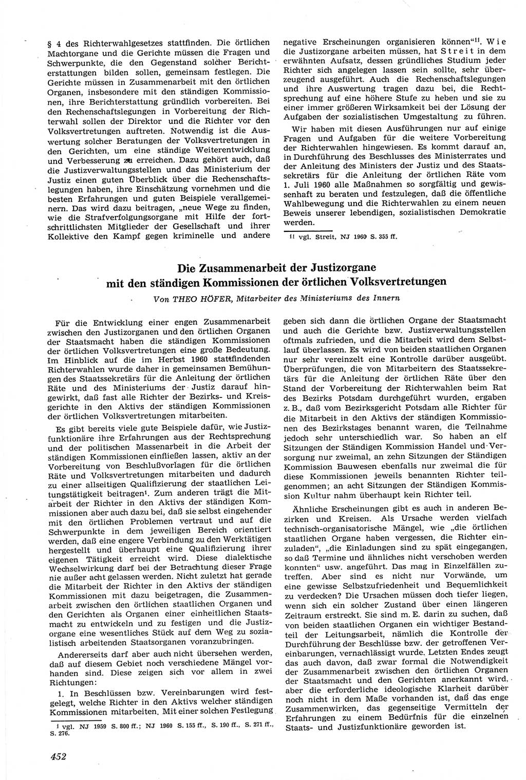 Neue Justiz (NJ), Zeitschrift für Recht und Rechtswissenschaft [Deutsche Demokratische Republik (DDR)], 14. Jahrgang 1960, Seite 452 (NJ DDR 1960, S. 452)
