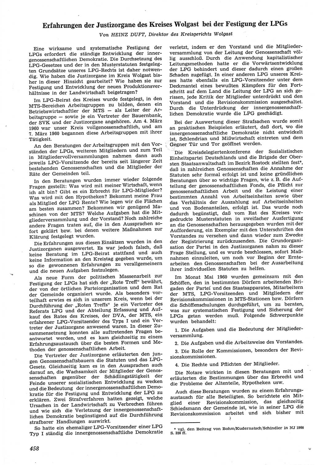 Neue Justiz (NJ), Zeitschrift für Recht und Rechtswissenschaft [Deutsche Demokratische Republik (DDR)], 14. Jahrgang 1960, Seite 458 (NJ DDR 1960, S. 458)