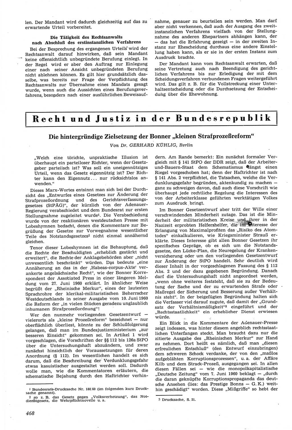 Neue Justiz (NJ), Zeitschrift für Recht und Rechtswissenschaft [Deutsche Demokratische Republik (DDR)], 14. Jahrgang 1960, Seite 468 (NJ DDR 1960, S. 468)