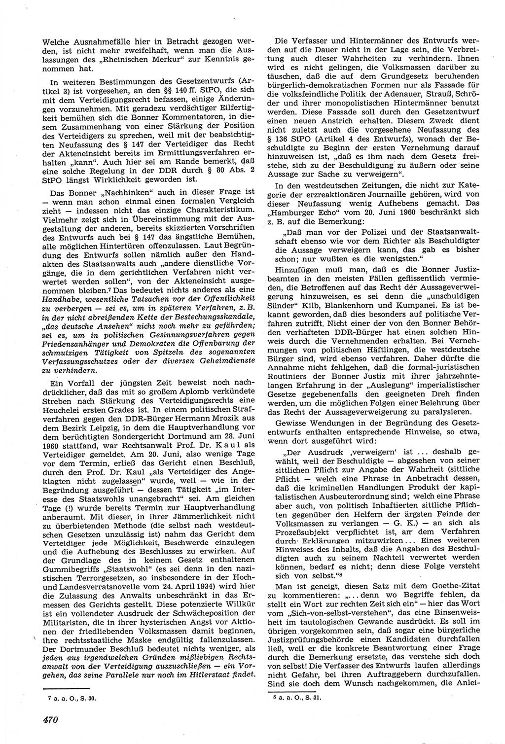 Neue Justiz (NJ), Zeitschrift für Recht und Rechtswissenschaft [Deutsche Demokratische Republik (DDR)], 14. Jahrgang 1960, Seite 470 (NJ DDR 1960, S. 470)