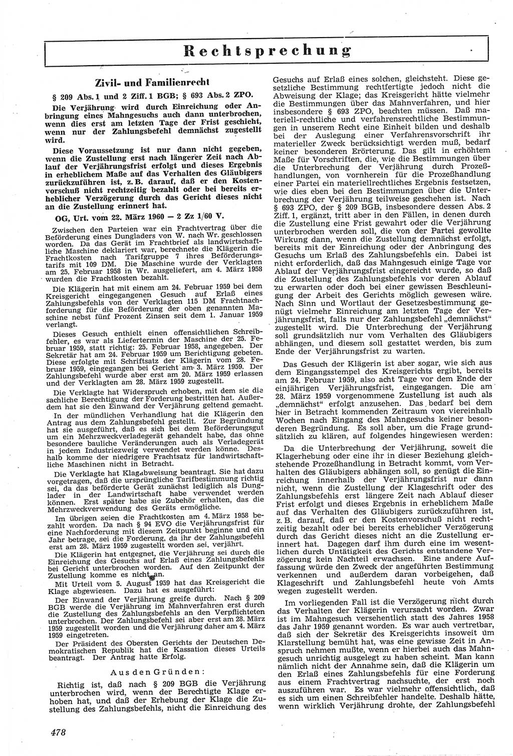 Neue Justiz (NJ), Zeitschrift für Recht und Rechtswissenschaft [Deutsche Demokratische Republik (DDR)], 14. Jahrgang 1960, Seite 478 (NJ DDR 1960, S. 478)