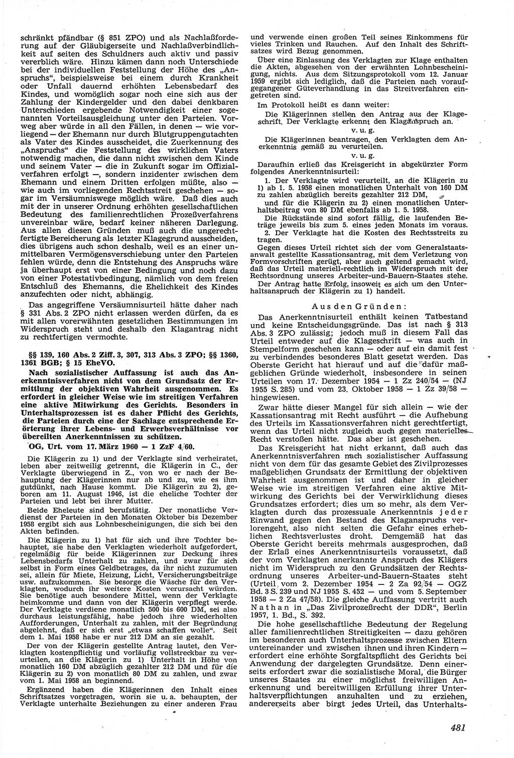 Neue Justiz (NJ), Zeitschrift für Recht und Rechtswissenschaft [Deutsche Demokratische Republik (DDR)], 14. Jahrgang 1960, Seite 481 (NJ DDR 1960, S. 481)