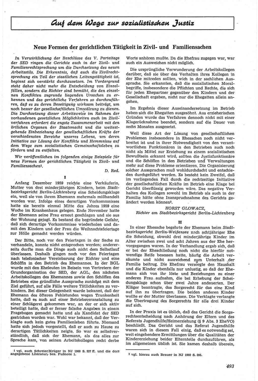 Neue Justiz (NJ), Zeitschrift für Recht und Rechtswissenschaft [Deutsche Demokratische Republik (DDR)], 14. Jahrgang 1960, Seite 493 (NJ DDR 1960, S. 493)