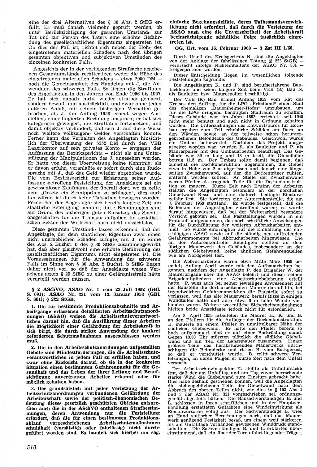 Neue Justiz (NJ), Zeitschrift für Recht und Rechtswissenschaft [Deutsche Demokratische Republik (DDR)], 14. Jahrgang 1960, Seite 510 (NJ DDR 1960, S. 510)