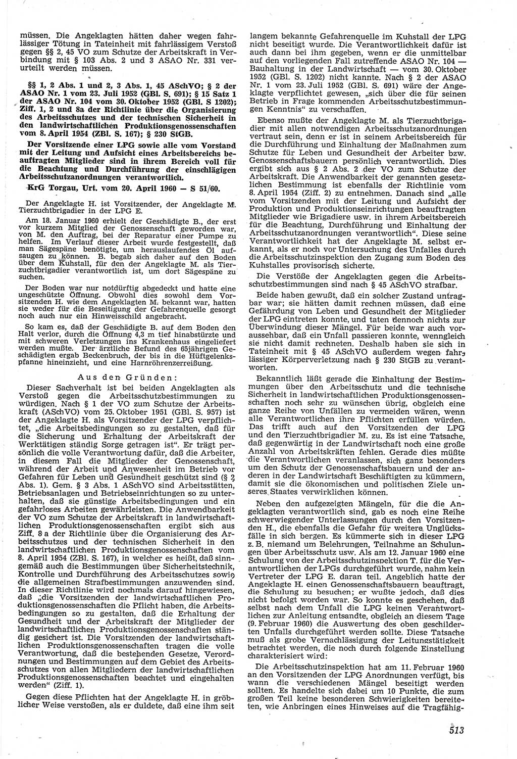 Neue Justiz (NJ), Zeitschrift für Recht und Rechtswissenschaft [Deutsche Demokratische Republik (DDR)], 14. Jahrgang 1960, Seite 513 (NJ DDR 1960, S. 513)