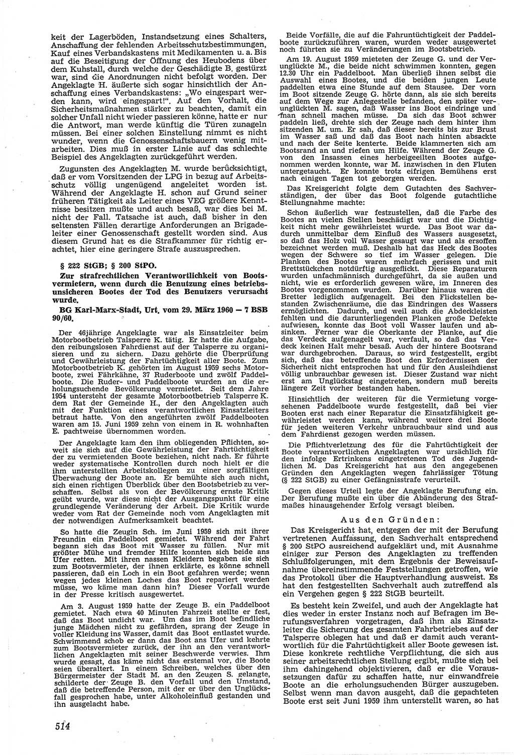 Neue Justiz (NJ), Zeitschrift für Recht und Rechtswissenschaft [Deutsche Demokratische Republik (DDR)], 14. Jahrgang 1960, Seite 514 (NJ DDR 1960, S. 514)