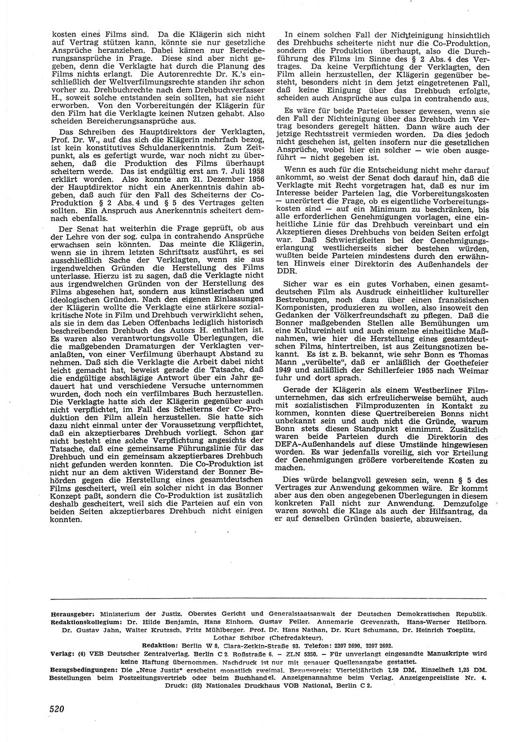 Neue Justiz (NJ), Zeitschrift für Recht und Rechtswissenschaft [Deutsche Demokratische Republik (DDR)], 14. Jahrgang 1960, Seite 520 (NJ DDR 1960, S. 520)