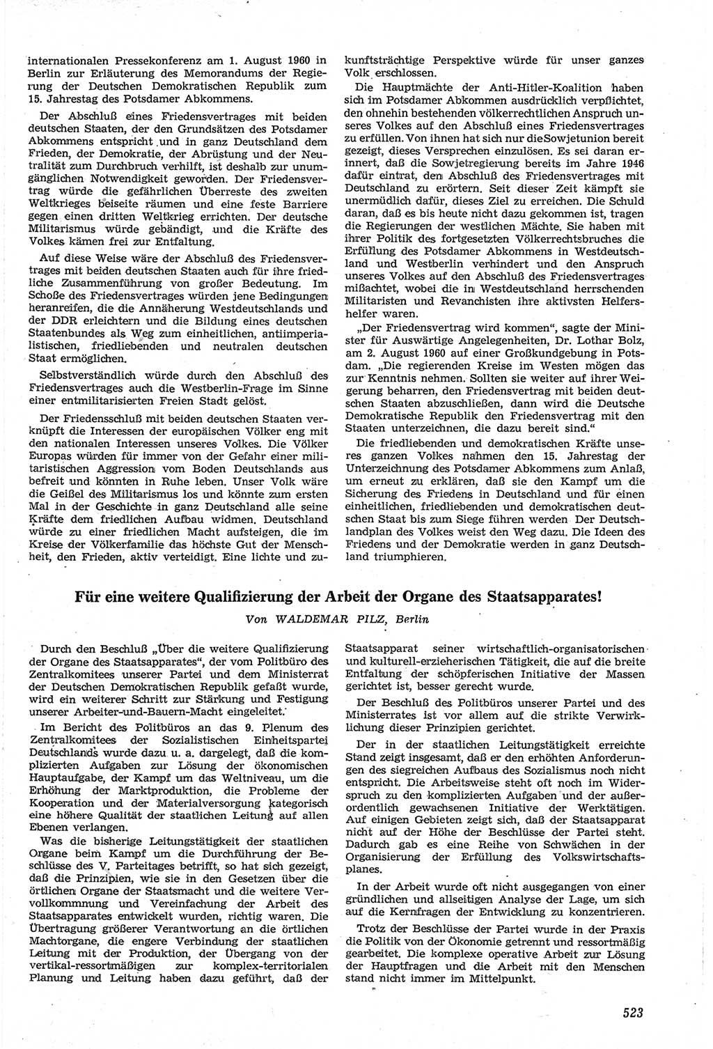 Neue Justiz (NJ), Zeitschrift für Recht und Rechtswissenschaft [Deutsche Demokratische Republik (DDR)], 14. Jahrgang 1960, Seite 523 (NJ DDR 1960, S. 523)