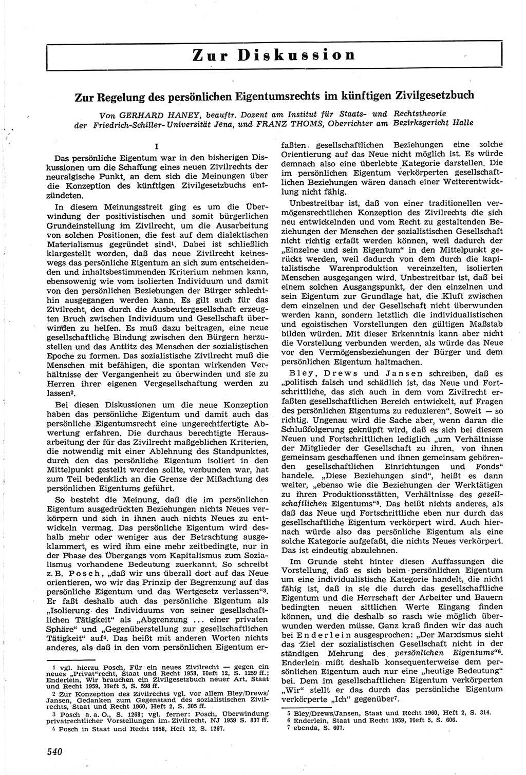 Neue Justiz (NJ), Zeitschrift für Recht und Rechtswissenschaft [Deutsche Demokratische Republik (DDR)], 14. Jahrgang 1960, Seite 540 (NJ DDR 1960, S. 540)