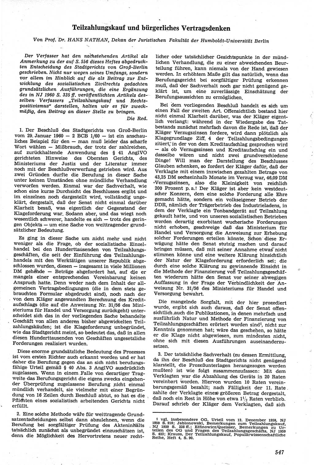 Neue Justiz (NJ), Zeitschrift für Recht und Rechtswissenschaft [Deutsche Demokratische Republik (DDR)], 14. Jahrgang 1960, Seite 547 (NJ DDR 1960, S. 547)
