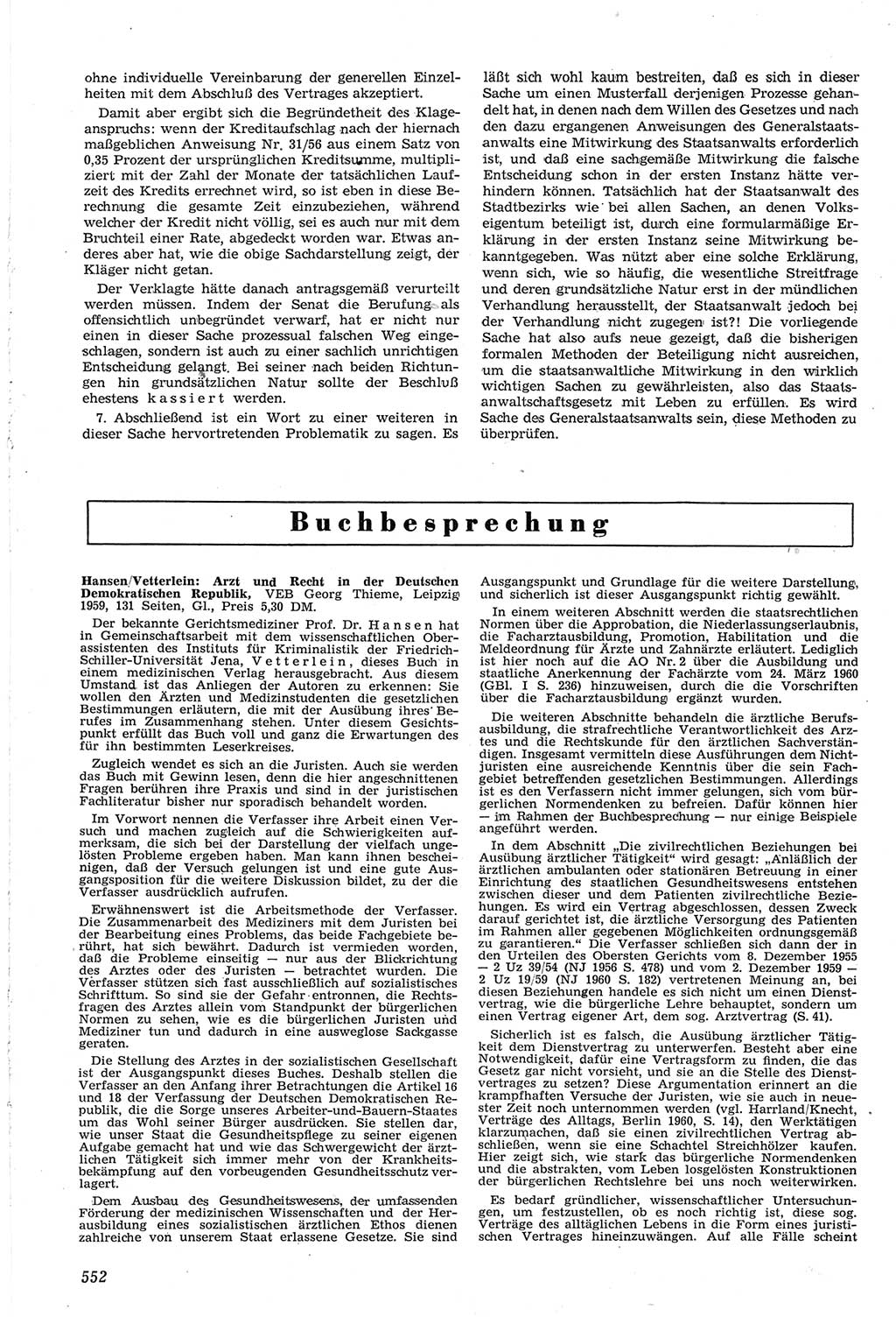 Neue Justiz (NJ), Zeitschrift für Recht und Rechtswissenschaft [Deutsche Demokratische Republik (DDR)], 14. Jahrgang 1960, Seite 552 (NJ DDR 1960, S. 552)