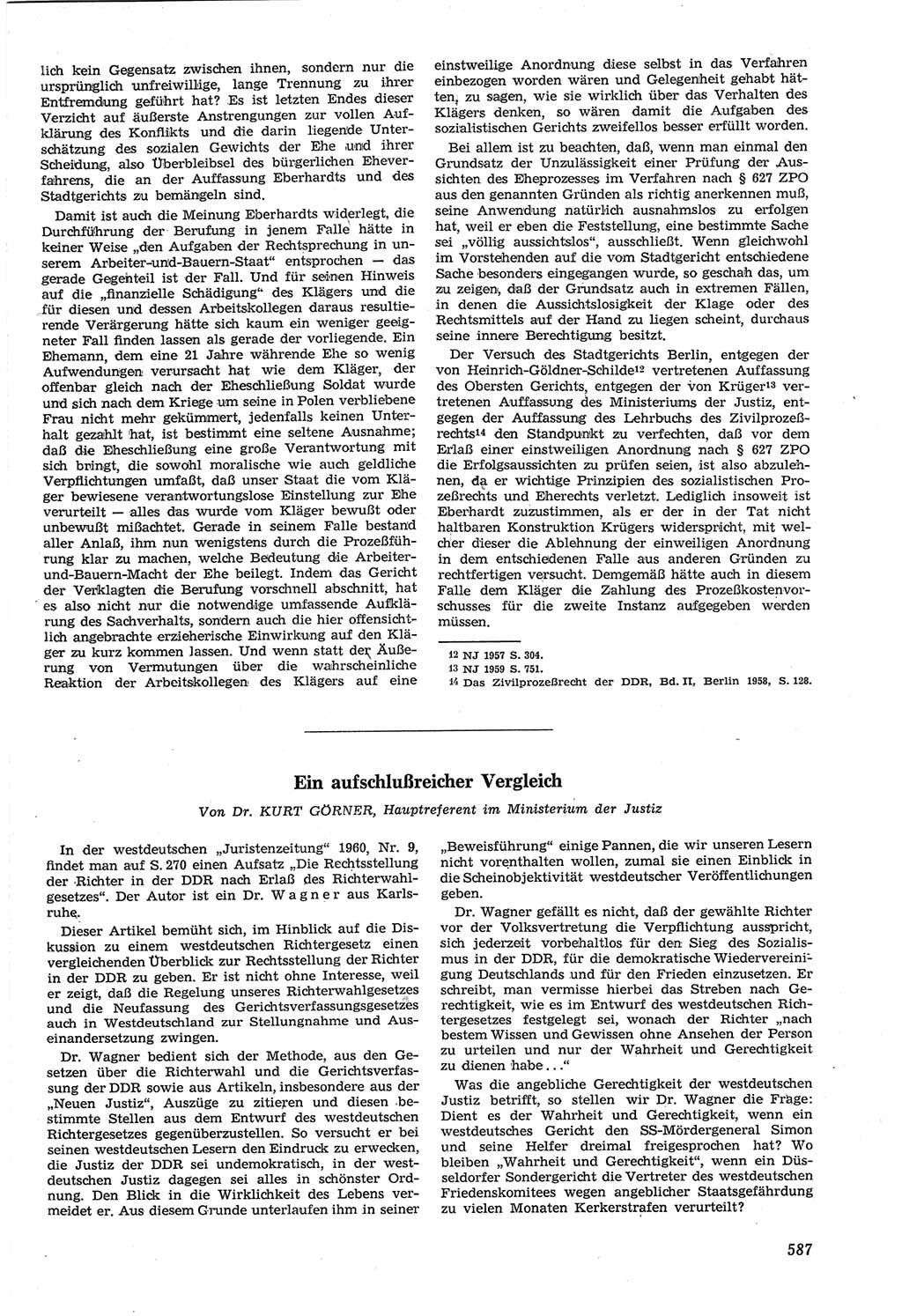 Neue Justiz (NJ), Zeitschrift für Recht und Rechtswissenschaft [Deutsche Demokratische Republik (DDR)], 14. Jahrgang 1960, Seite 587 (NJ DDR 1960, S. 587)