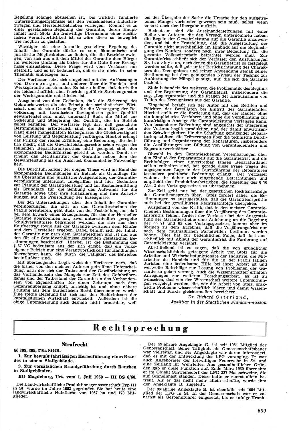 Neue Justiz (NJ), Zeitschrift für Recht und Rechtswissenschaft [Deutsche Demokratische Republik (DDR)], 14. Jahrgang 1960, Seite 589 (NJ DDR 1960, S. 589)