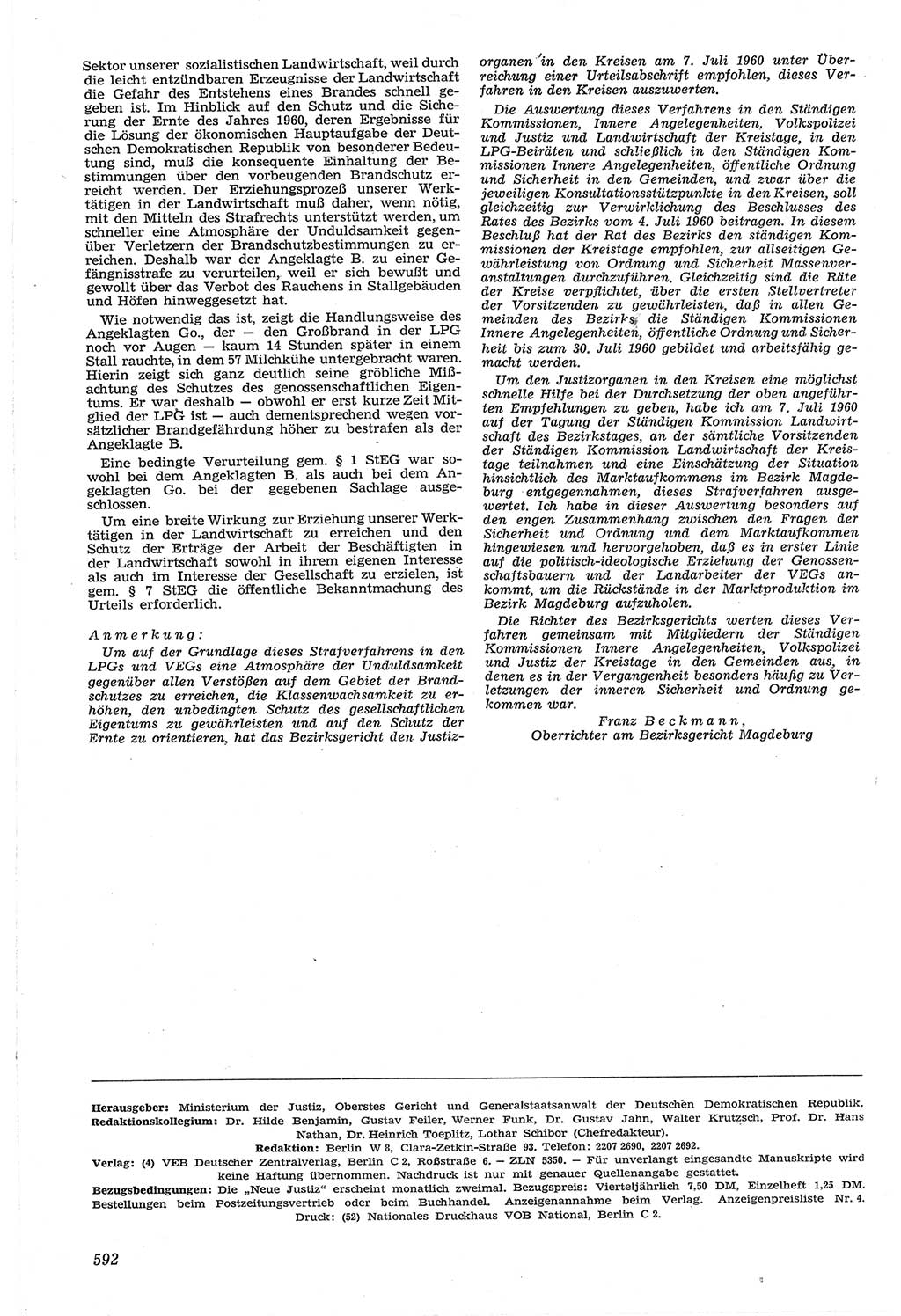 Neue Justiz (NJ), Zeitschrift für Recht und Rechtswissenschaft [Deutsche Demokratische Republik (DDR)], 14. Jahrgang 1960, Seite 592 (NJ DDR 1960, S. 592)
