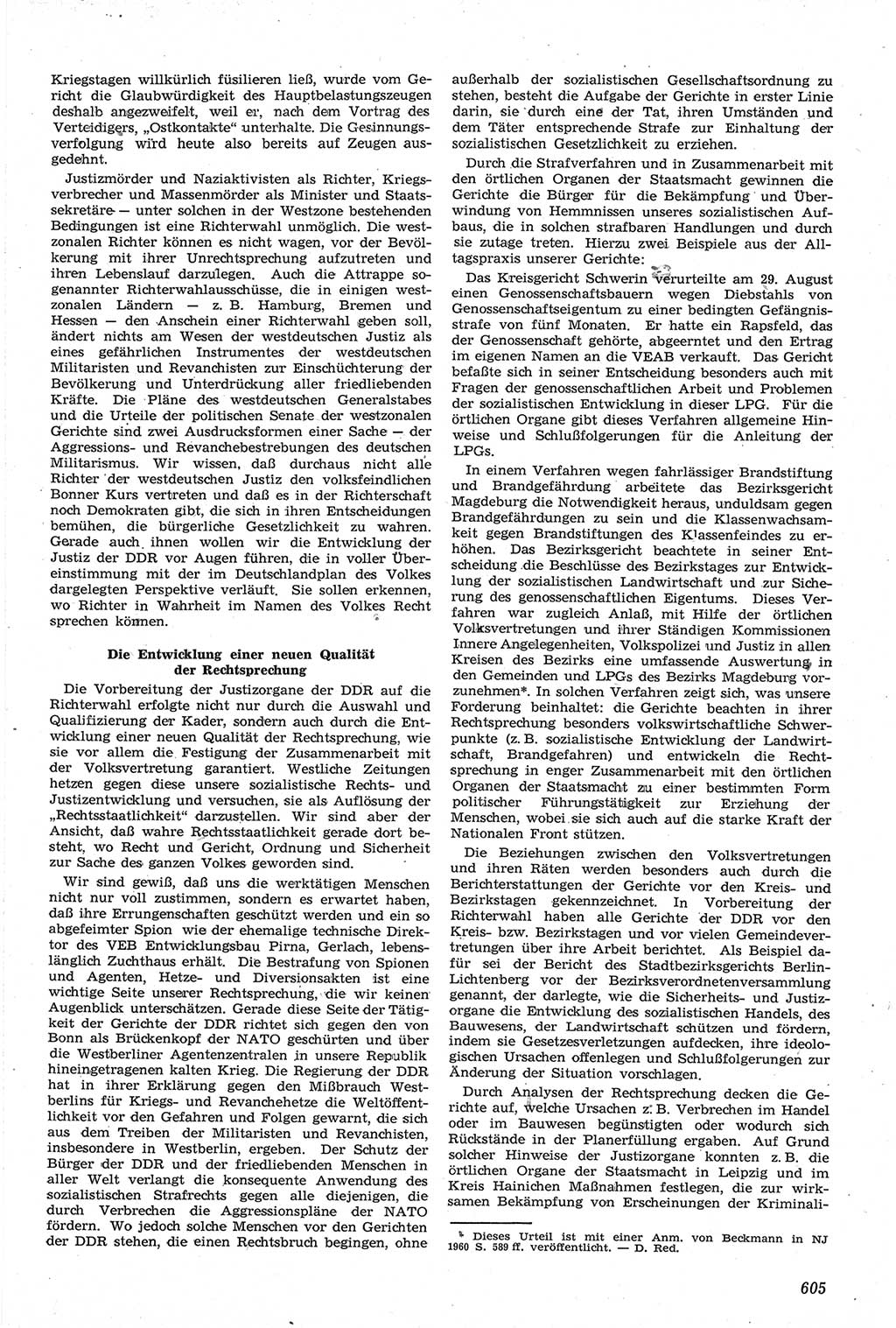 Neue Justiz (NJ), Zeitschrift für Recht und Rechtswissenschaft [Deutsche Demokratische Republik (DDR)], 14. Jahrgang 1960, Seite 605 (NJ DDR 1960, S. 605)