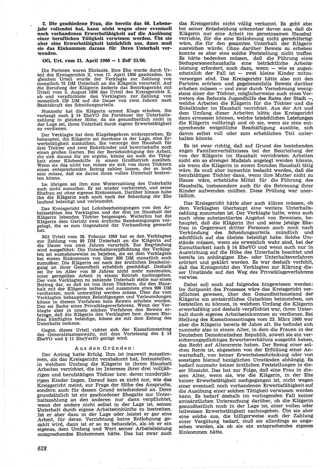 Neue Justiz (NJ), Zeitschrift für Recht und Rechtswissenschaft [Deutsche Demokratische Republik (DDR)], 14. Jahrgang 1960, Seite 628 (NJ DDR 1960, S. 628)