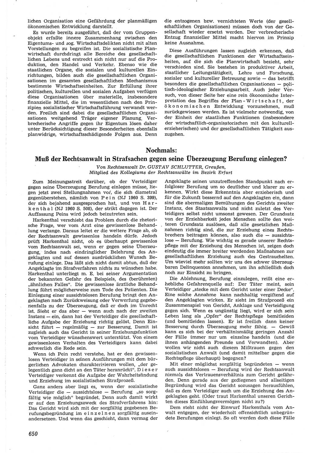 Neue Justiz (NJ), Zeitschrift für Recht und Rechtswissenschaft [Deutsche Demokratische Republik (DDR)], 14. Jahrgang 1960, Seite 650 (NJ DDR 1960, S. 650)