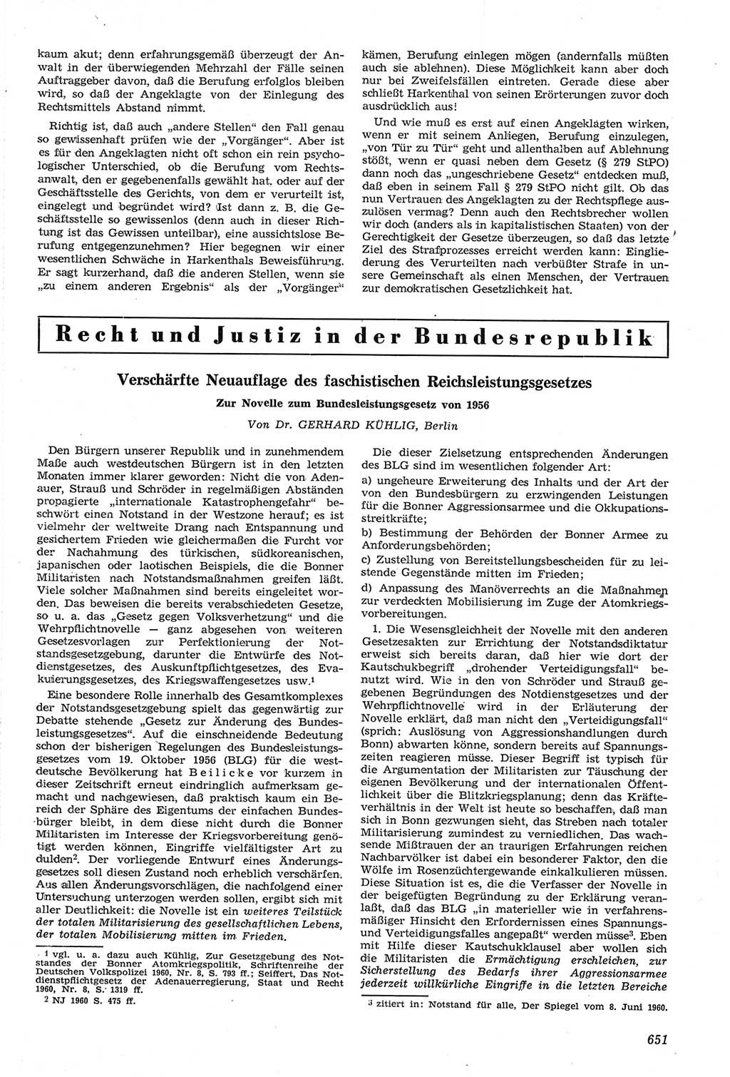 Neue Justiz (NJ), Zeitschrift für Recht und Rechtswissenschaft [Deutsche Demokratische Republik (DDR)], 14. Jahrgang 1960, Seite 651 (NJ DDR 1960, S. 651)