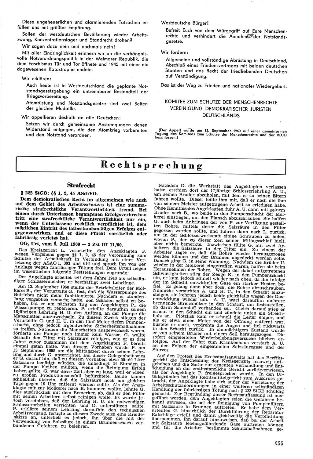 Neue Justiz (NJ), Zeitschrift für Recht und Rechtswissenschaft [Deutsche Demokratische Republik (DDR)], 14. Jahrgang 1960, Seite 655 (NJ DDR 1960, S. 655)
