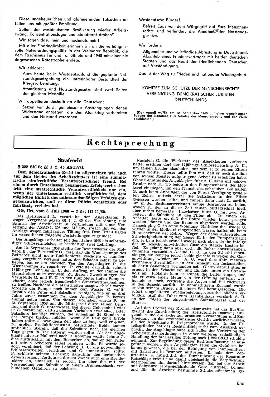Neue Justiz (NJ), Zeitschrift für Recht und Rechtswissenschaft [Deutsche Demokratische Republik (DDR)], 14. Jahrgang 1960, Seite 655 (NJ DDR 1960, S. 655)