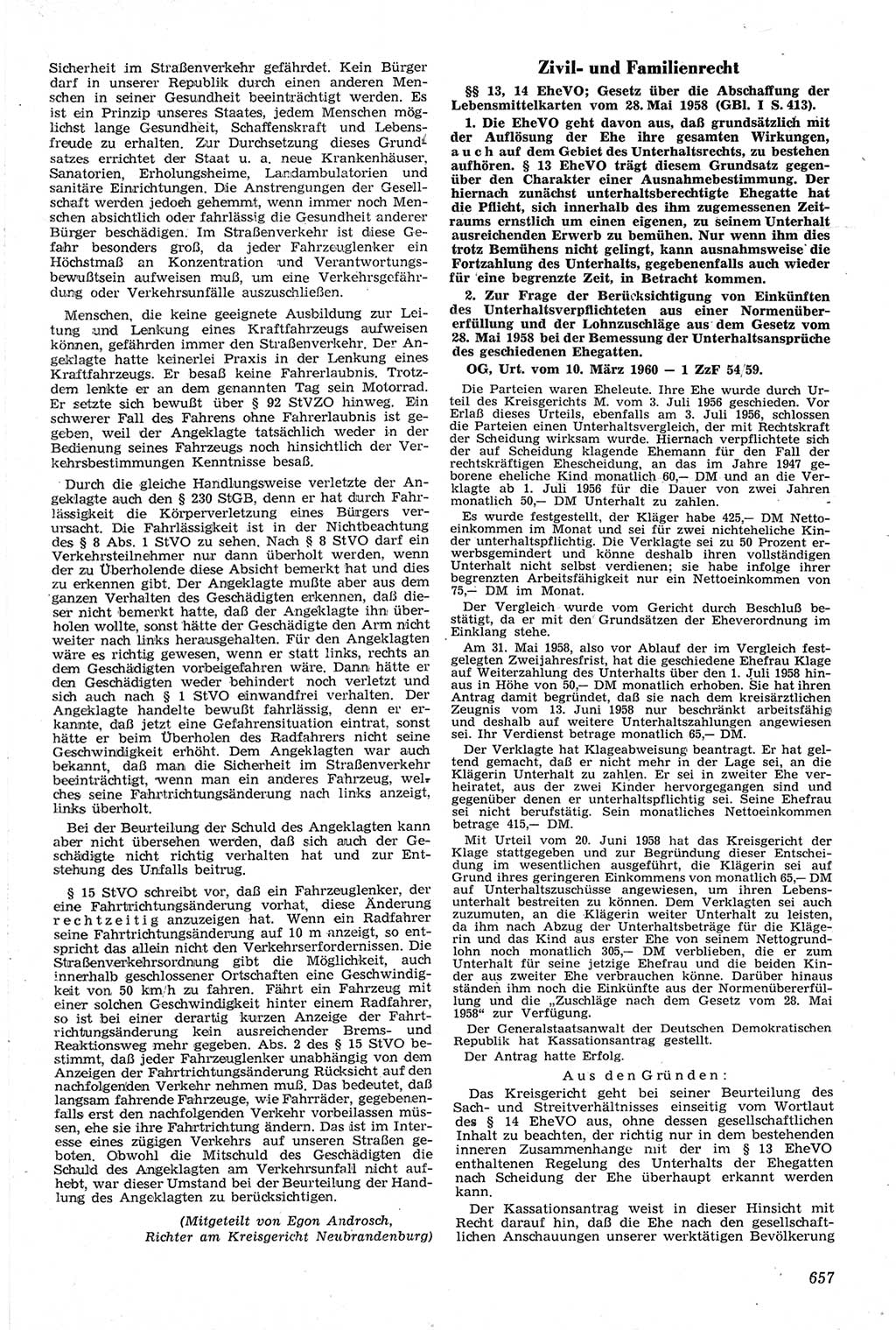 Neue Justiz (NJ), Zeitschrift für Recht und Rechtswissenschaft [Deutsche Demokratische Republik (DDR)], 14. Jahrgang 1960, Seite 657 (NJ DDR 1960, S. 657)