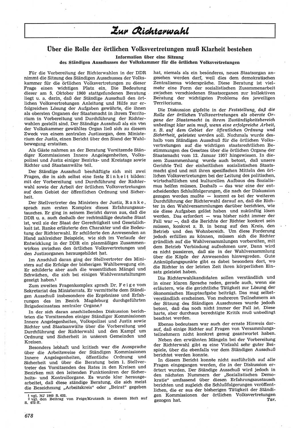Neue Justiz (NJ), Zeitschrift für Recht und Rechtswissenschaft [Deutsche Demokratische Republik (DDR)], 14. Jahrgang 1960, Seite 678 (NJ DDR 1960, S. 678)