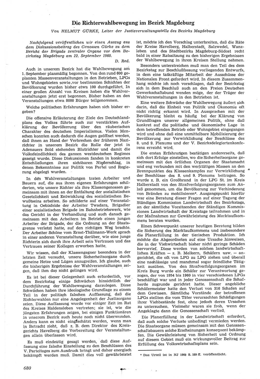 Neue Justiz (NJ), Zeitschrift für Recht und Rechtswissenschaft [Deutsche Demokratische Republik (DDR)], 14. Jahrgang 1960, Seite 680 (NJ DDR 1960, S. 680)