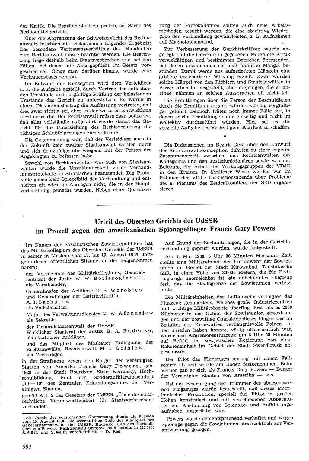 Neue Justiz (NJ), Zeitschrift für Recht und Rechtswissenschaft [Deutsche Demokratische Republik (DDR)], 14. Jahrgang 1960, Seite 684 (NJ DDR 1960, S. 684)