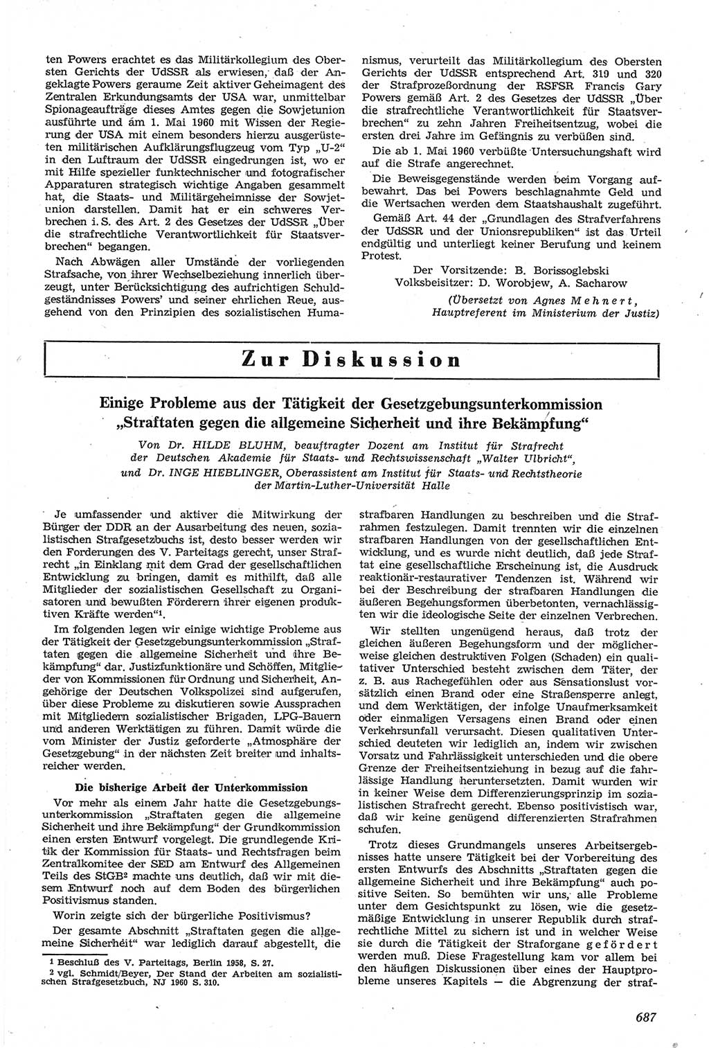 Neue Justiz (NJ), Zeitschrift für Recht und Rechtswissenschaft [Deutsche Demokratische Republik (DDR)], 14. Jahrgang 1960, Seite 687 (NJ DDR 1960, S. 687)