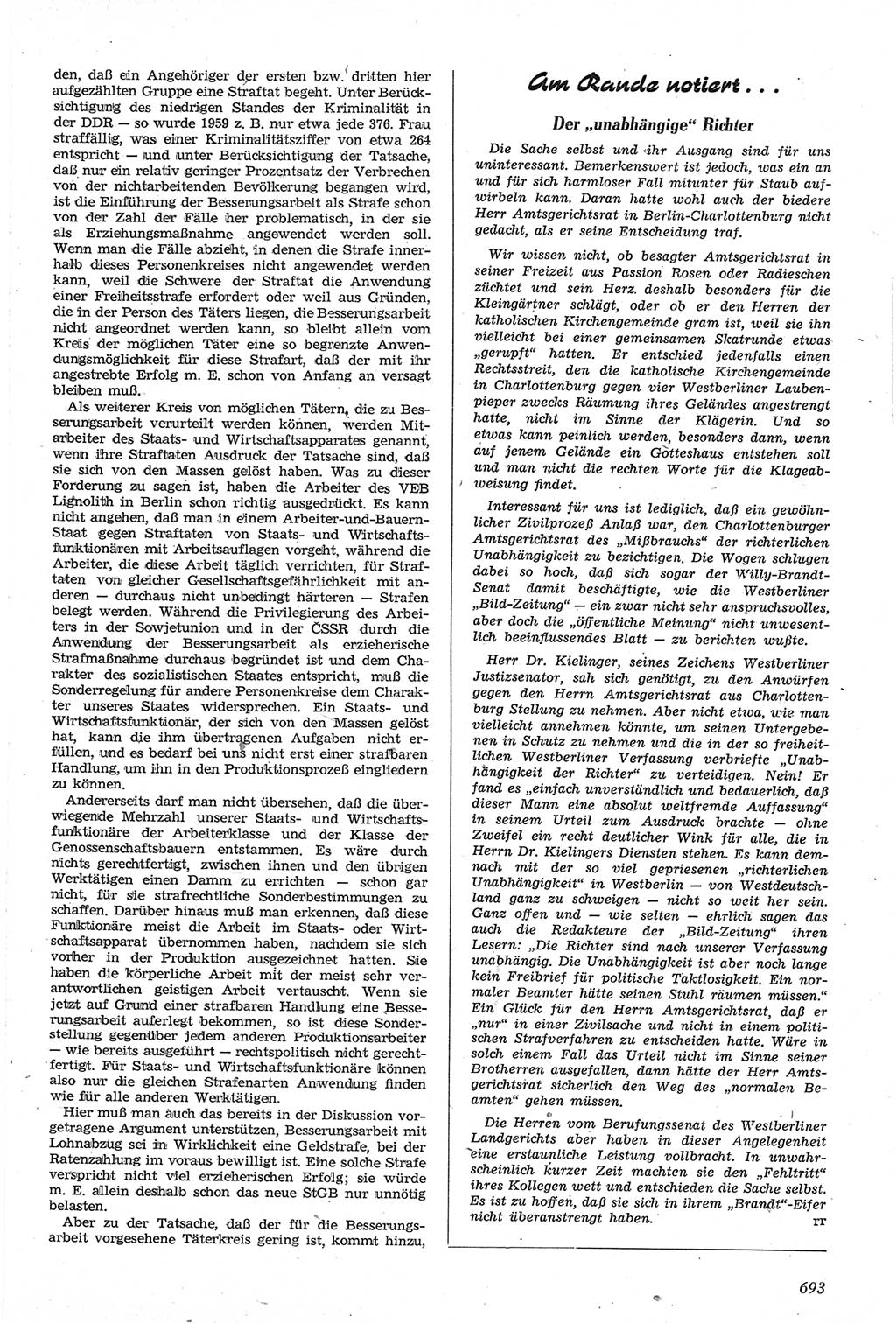Neue Justiz (NJ), Zeitschrift für Recht und Rechtswissenschaft [Deutsche Demokratische Republik (DDR)], 14. Jahrgang 1960, Seite 693 (NJ DDR 1960, S. 693)