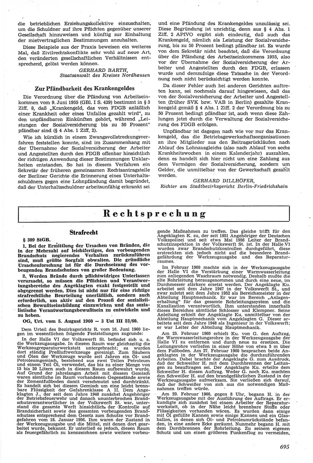 Neue Justiz (NJ), Zeitschrift für Recht und Rechtswissenschaft [Deutsche Demokratische Republik (DDR)], 14. Jahrgang 1960, Seite 695 (NJ DDR 1960, S. 695)