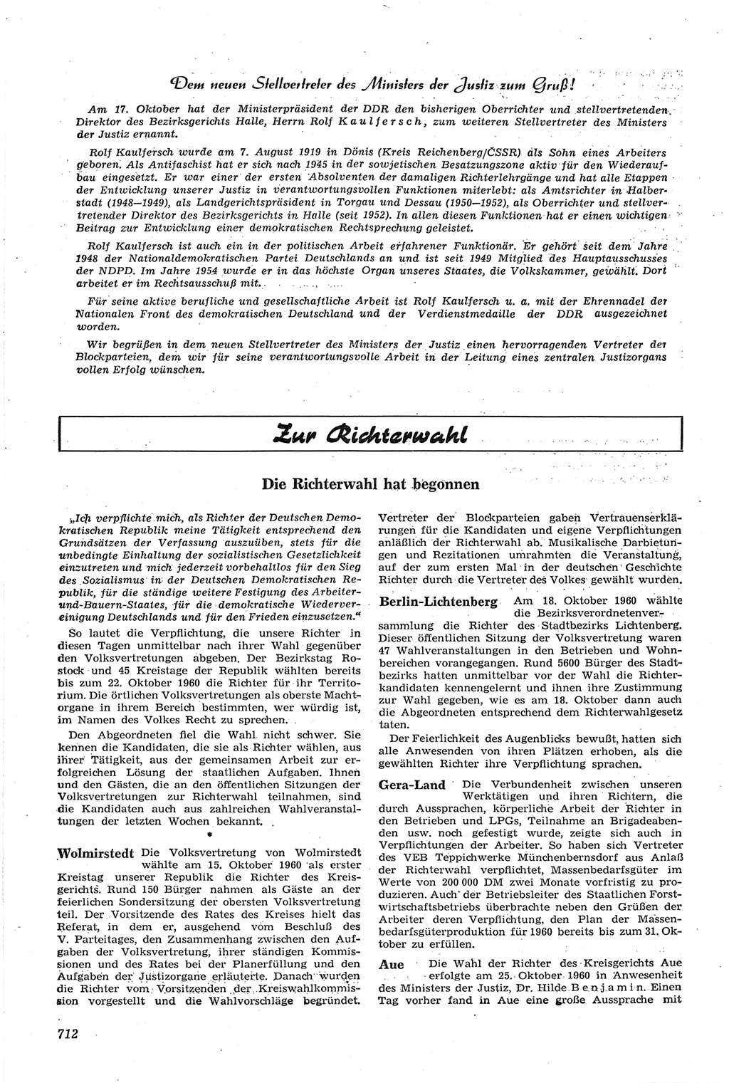 Neue Justiz (NJ), Zeitschrift für Recht und Rechtswissenschaft [Deutsche Demokratische Republik (DDR)], 14. Jahrgang 1960, Seite 712 (NJ DDR 1960, S. 712)