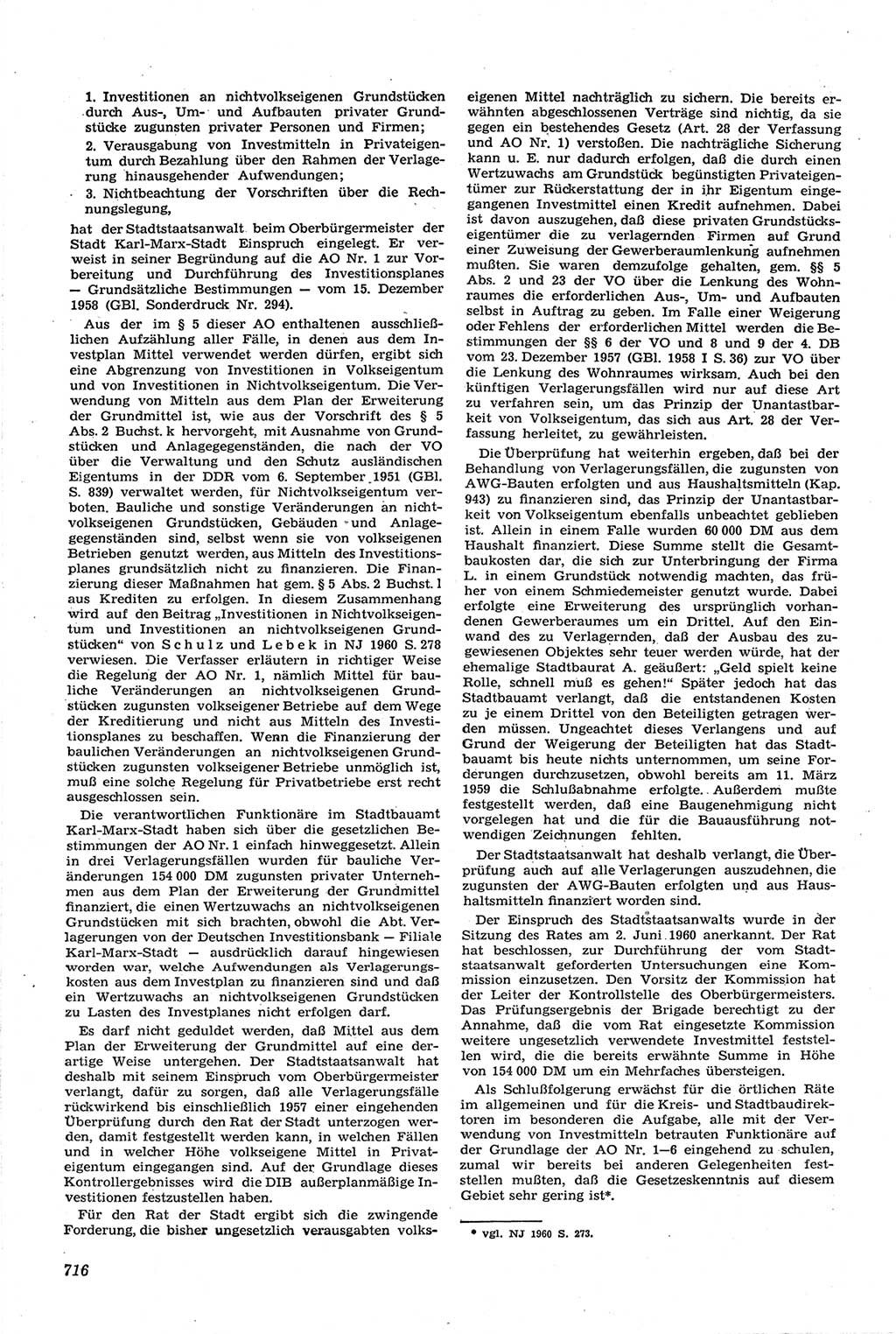 Neue Justiz (NJ), Zeitschrift für Recht und Rechtswissenschaft [Deutsche Demokratische Republik (DDR)], 14. Jahrgang 1960, Seite 716 (NJ DDR 1960, S. 716)