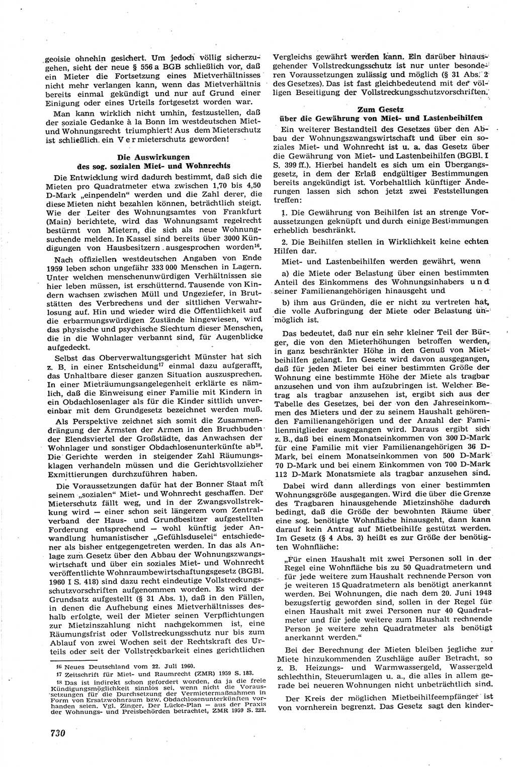 Neue Justiz (NJ), Zeitschrift für Recht und Rechtswissenschaft [Deutsche Demokratische Republik (DDR)], 14. Jahrgang 1960, Seite 730 (NJ DDR 1960, S. 730)