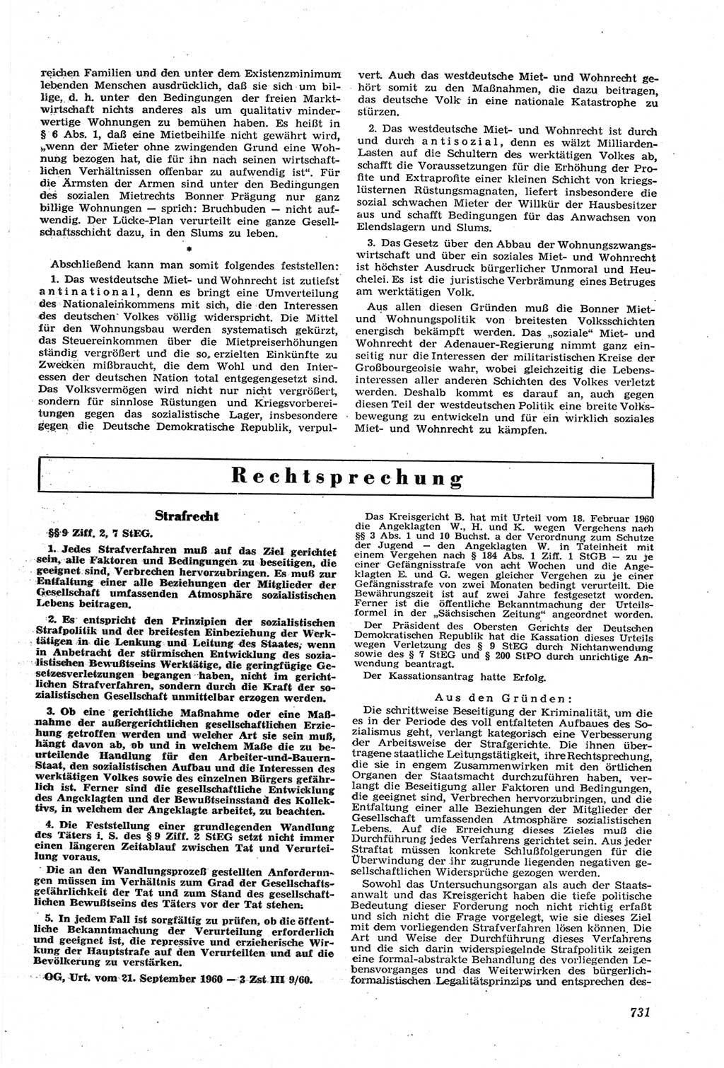 Neue Justiz (NJ), Zeitschrift für Recht und Rechtswissenschaft [Deutsche Demokratische Republik (DDR)], 14. Jahrgang 1960, Seite 731 (NJ DDR 1960, S. 731)