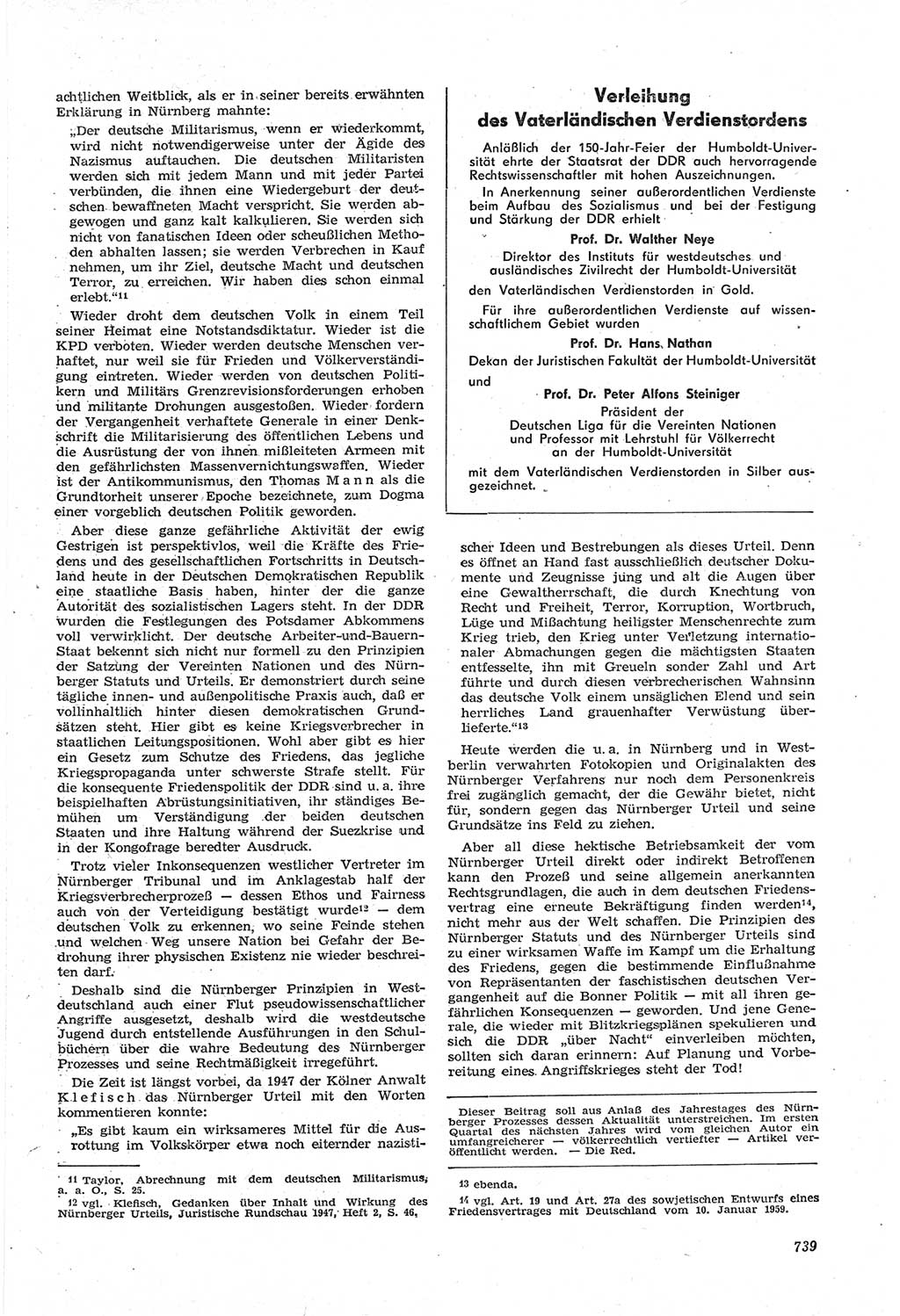 Neue Justiz (NJ), Zeitschrift für Recht und Rechtswissenschaft [Deutsche Demokratische Republik (DDR)], 14. Jahrgang 1960, Seite 739 (NJ DDR 1960, S. 739)