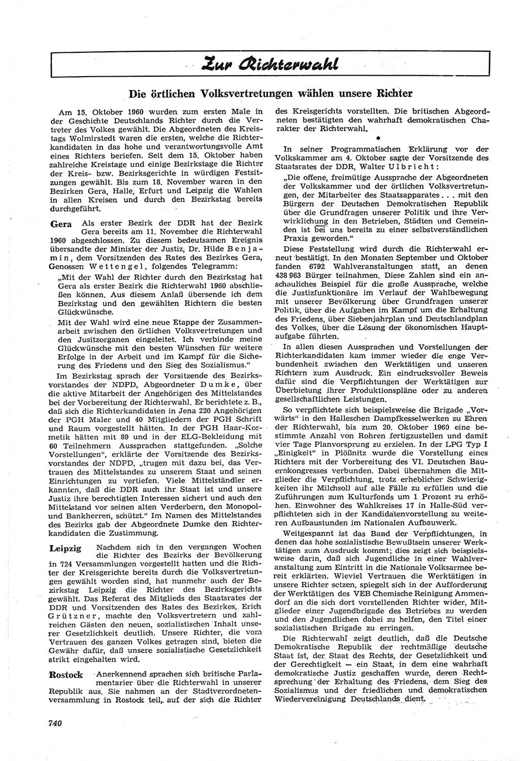 Neue Justiz (NJ), Zeitschrift für Recht und Rechtswissenschaft [Deutsche Demokratische Republik (DDR)], 14. Jahrgang 1960, Seite 740 (NJ DDR 1960, S. 740)