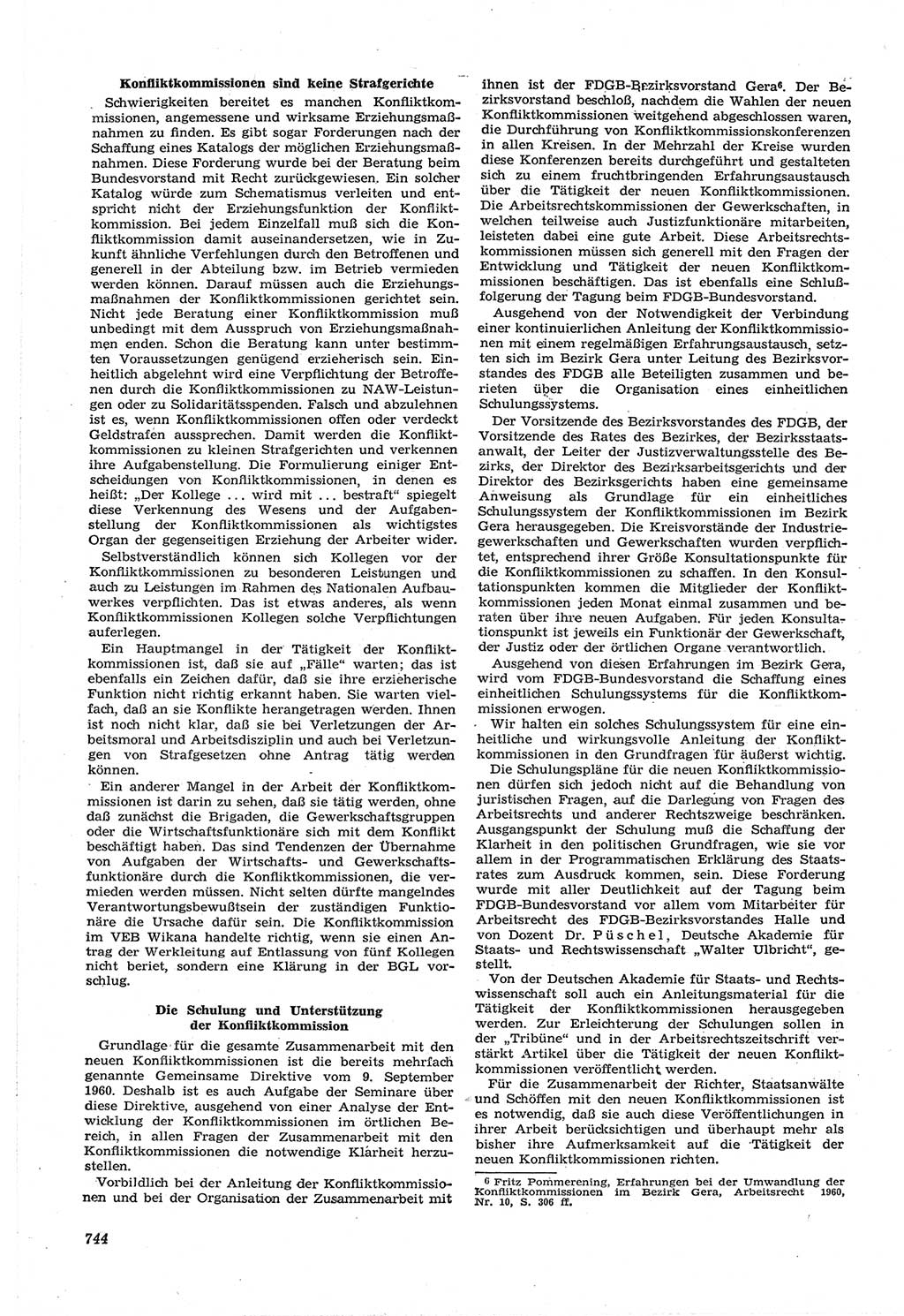 Neue Justiz (NJ), Zeitschrift für Recht und Rechtswissenschaft [Deutsche Demokratische Republik (DDR)], 14. Jahrgang 1960, Seite 744 (NJ DDR 1960, S. 744)