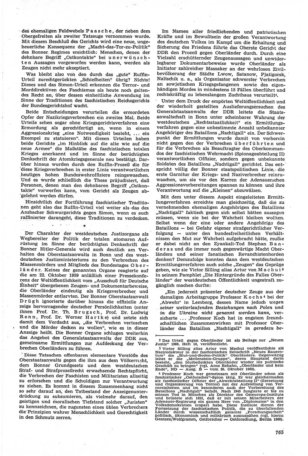 Neue Justiz (NJ), Zeitschrift für Recht und Rechtswissenschaft [Deutsche Demokratische Republik (DDR)], 14. Jahrgang 1960, Seite 765 (NJ DDR 1960, S. 765)