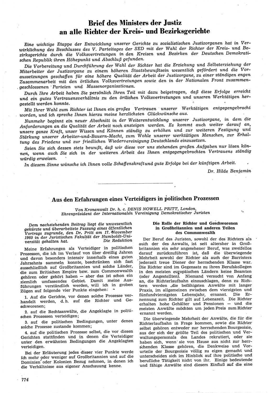 Neue Justiz (NJ), Zeitschrift für Recht und Rechtswissenschaft [Deutsche Demokratische Republik (DDR)], 14. Jahrgang 1960, Seite 774 (NJ DDR 1960, S. 774)