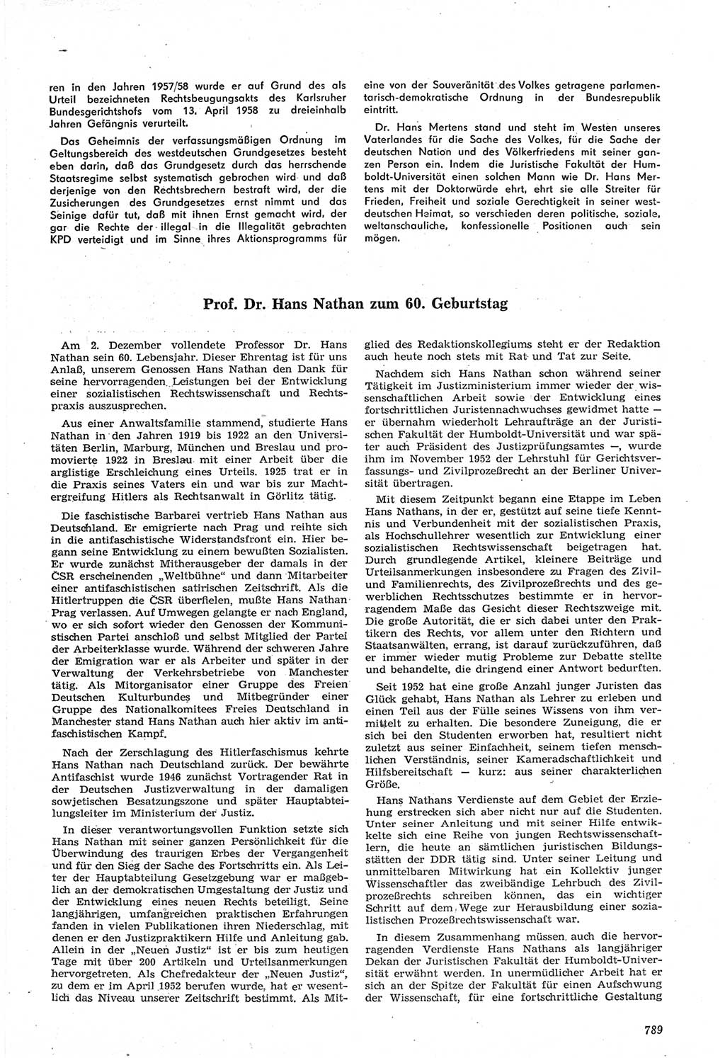 Neue Justiz (NJ), Zeitschrift für Recht und Rechtswissenschaft [Deutsche Demokratische Republik (DDR)], 14. Jahrgang 1960, Seite 789 (NJ DDR 1960, S. 789)