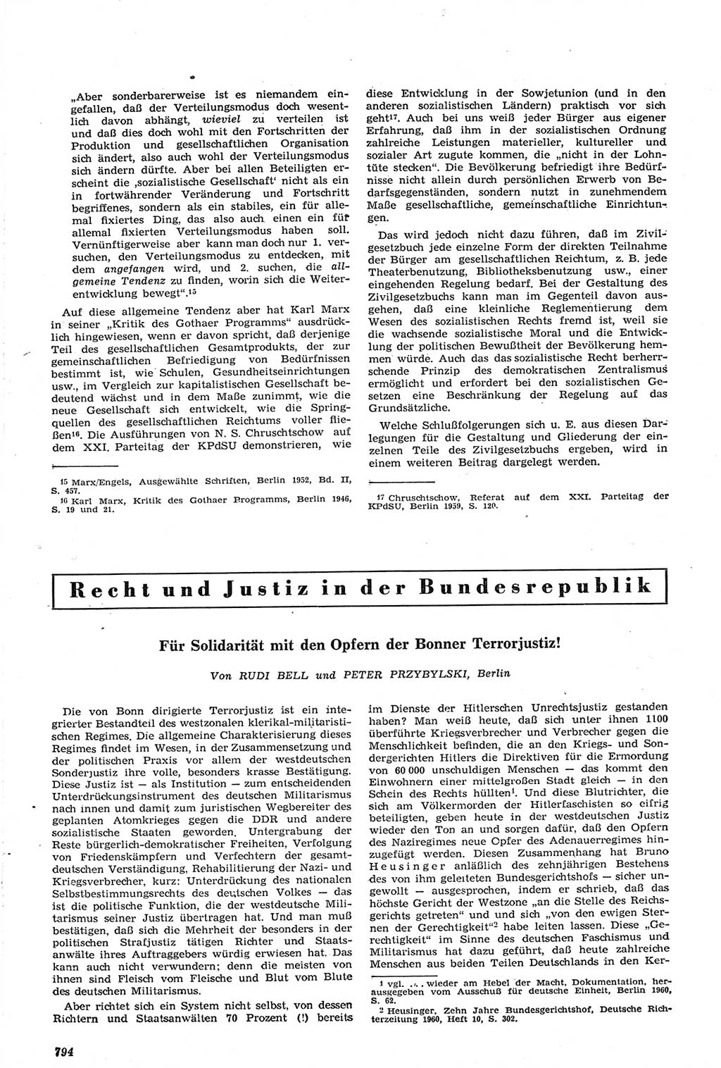 Neue Justiz (NJ), Zeitschrift für Recht und Rechtswissenschaft [Deutsche Demokratische Republik (DDR)], 14. Jahrgang 1960, Seite 794 (NJ DDR 1960, S. 794)