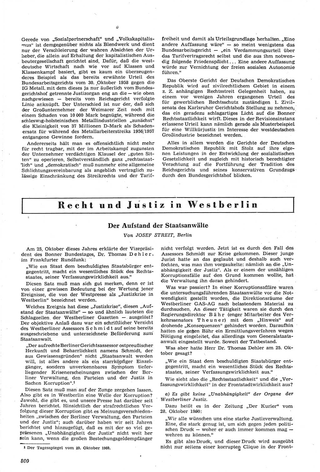Neue Justiz (NJ), Zeitschrift für Recht und Rechtswissenschaft [Deutsche Demokratische Republik (DDR)], 14. Jahrgang 1960, Seite 800 (NJ DDR 1960, S. 800)