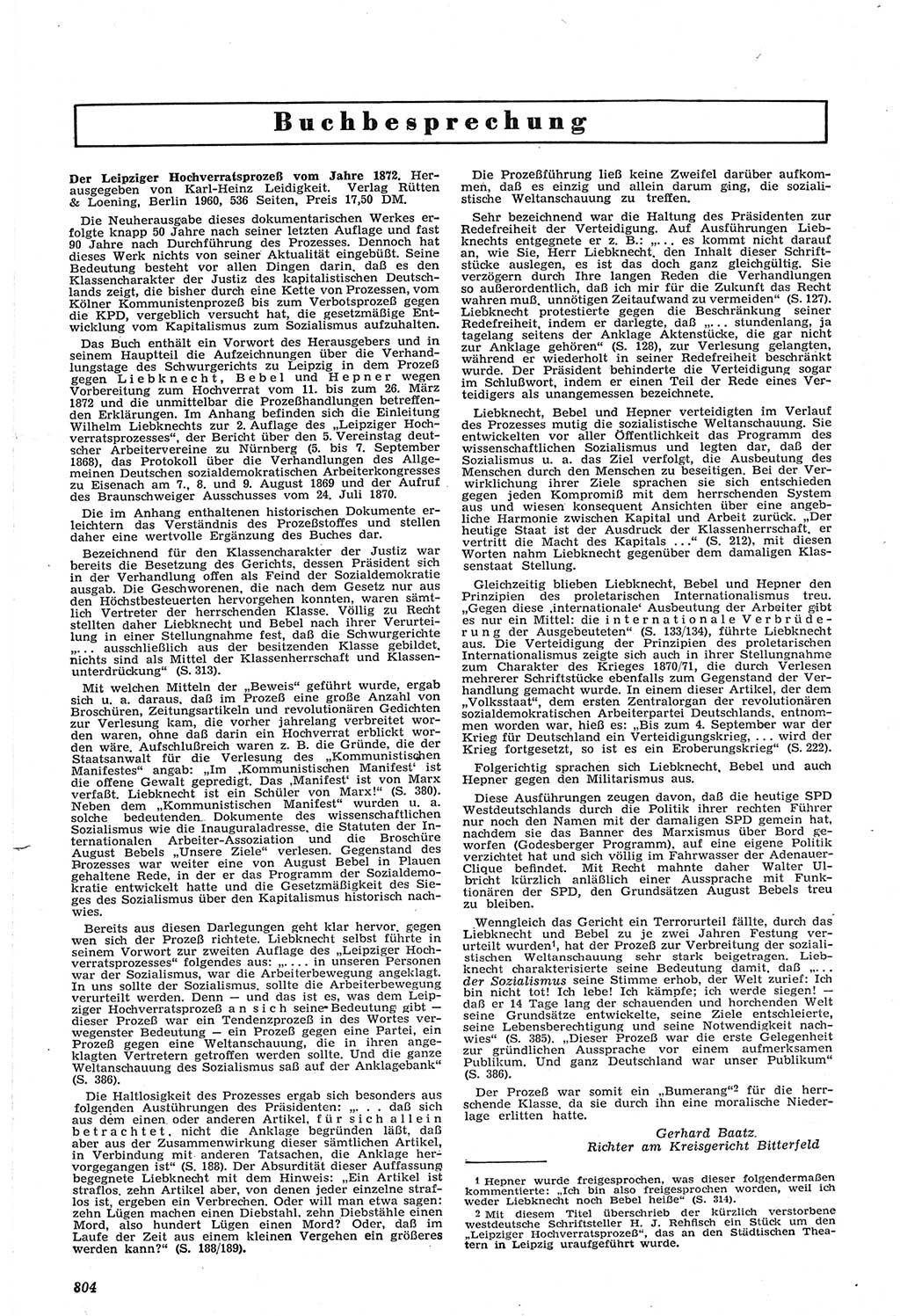 Neue Justiz (NJ), Zeitschrift für Recht und Rechtswissenschaft [Deutsche Demokratische Republik (DDR)], 14. Jahrgang 1960, Seite 804 (NJ DDR 1960, S. 804)