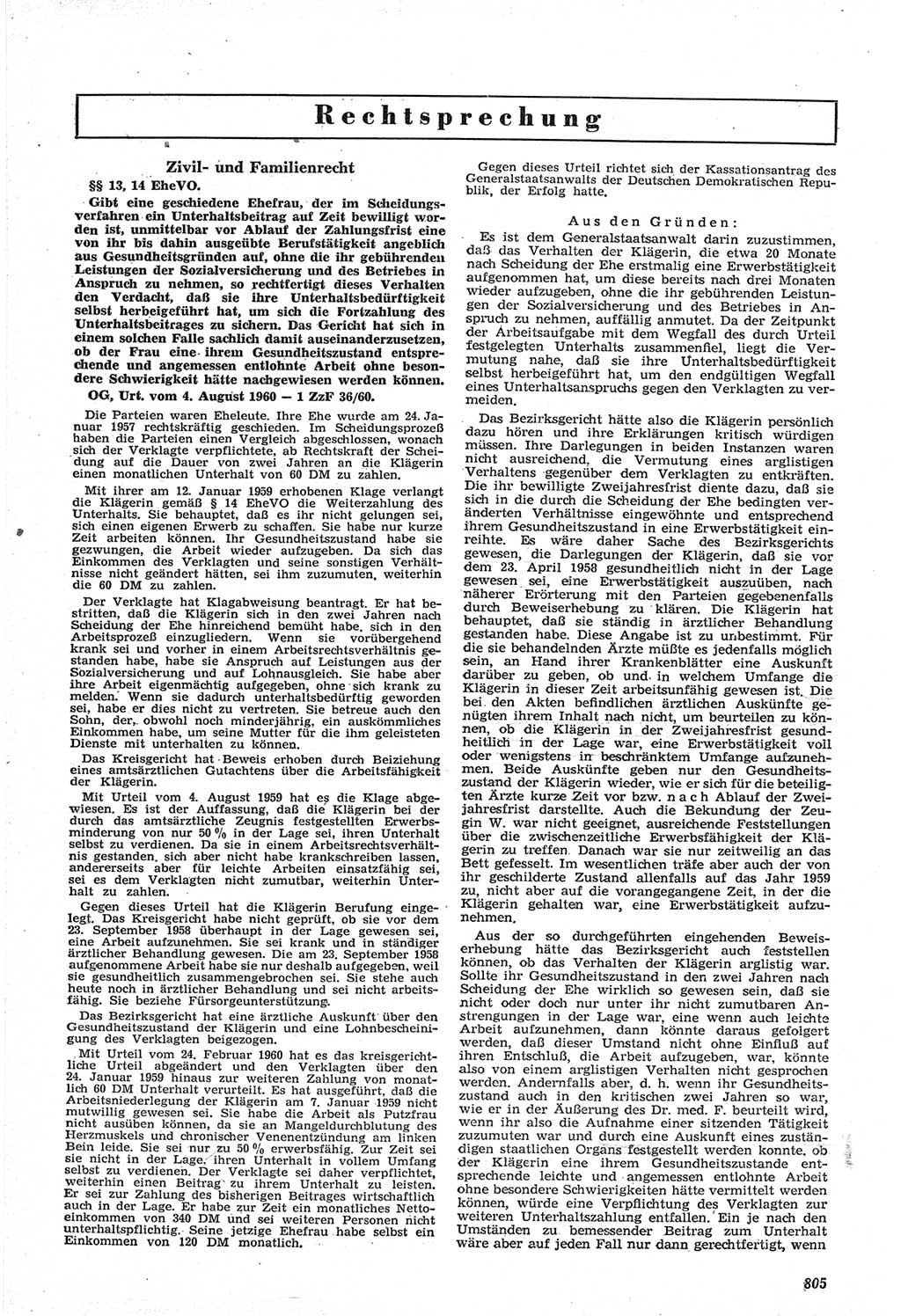 Neue Justiz (NJ), Zeitschrift für Recht und Rechtswissenschaft [Deutsche Demokratische Republik (DDR)], 14. Jahrgang 1960, Seite 805 (NJ DDR 1960, S. 805)