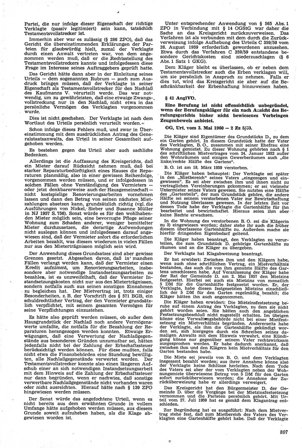 Neue Justiz (NJ), Zeitschrift für Recht und Rechtswissenschaft [Deutsche Demokratische Republik (DDR)], 14. Jahrgang 1960, Seite 807 (NJ DDR 1960, S. 807)