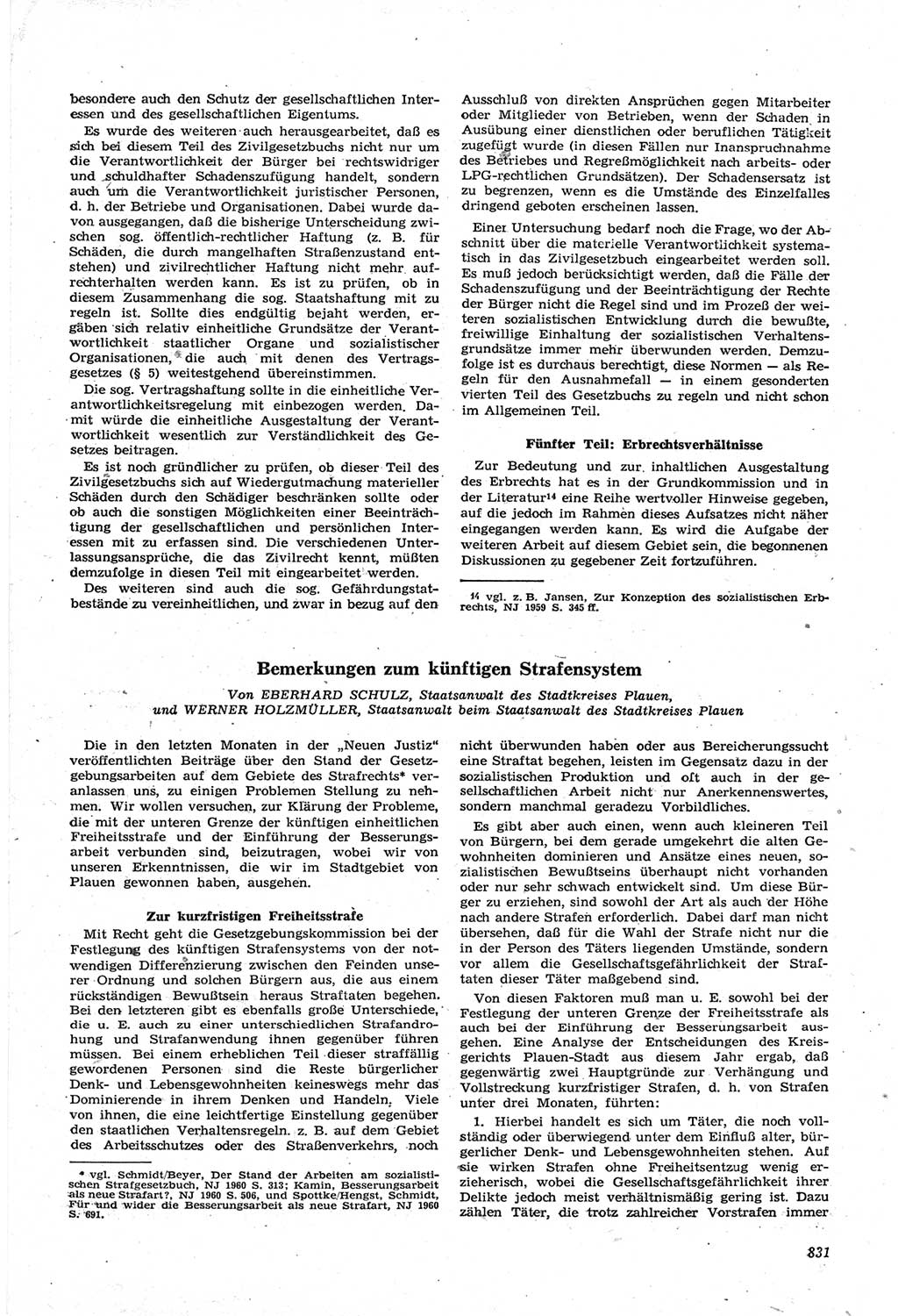 Neue Justiz (NJ), Zeitschrift für Recht und Rechtswissenschaft [Deutsche Demokratische Republik (DDR)], 14. Jahrgang 1960, Seite 831 (NJ DDR 1960, S. 831)