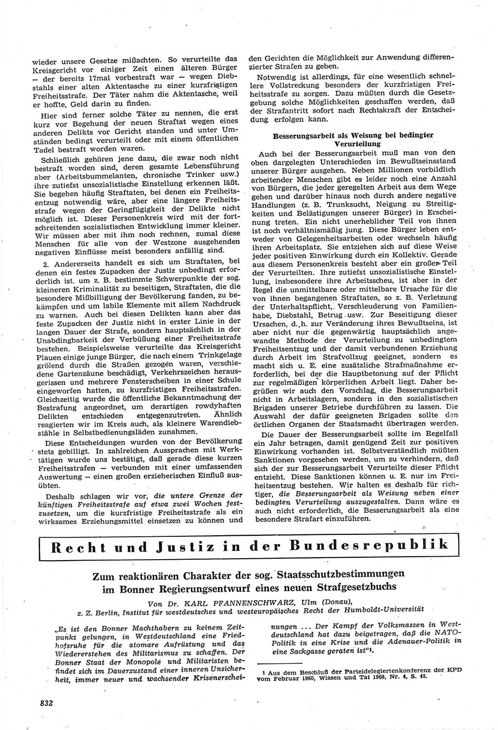 Neue Justiz (NJ), Zeitschrift für Recht und Rechtswissenschaft [Deutsche Demokratische Republik (DDR)], 14. Jahrgang 1960, Seite 832 (NJ DDR 1960, S. 832)